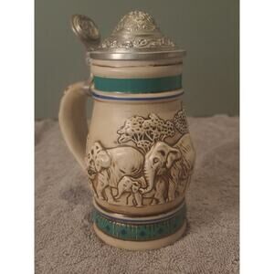 Avon 1990 Endangered Species Asian Elephant Lidded Stein Brazil 58098- Excellent